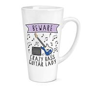 Beware Crazy Bass Guitar Lady 17oz Large Latte Mug Cup
