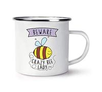 Beware Crazy Bee Lady Retro Enamel Mug Cup