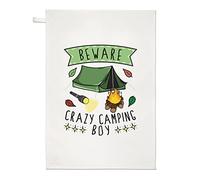 Beware Crazy Camping Boy Tea Towel Dish Cloth