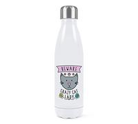 Beware Crazy Cat Lady Double Wall Water Bottle Insulated Stainless Steel Sports Drinks 500ml White