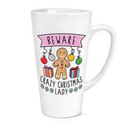 Beware Crazy Christmas Lady 17oz Large Latte Mug Cup
