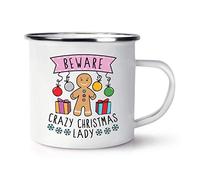 Beware Crazy Christmas Lady Retro Enamel Mug Cup