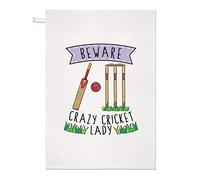 Beware Crazy Cricket Lady Tea Towel Dish Cloth