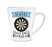 Beware Crazy Darts Man 12oz Latte Mug Cup