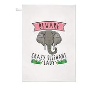 Beware Crazy Elephant Lady Tea Towel Dish Cloth