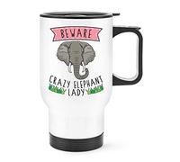 Beware Crazy Elephant Lady Travel Mug Cup with Handle
