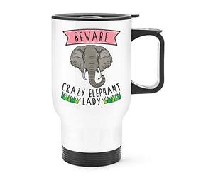 Beware Crazy Elephant Lady Travel Mug Cup with Handle