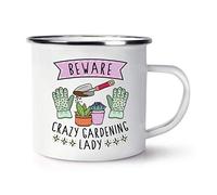 Beware Crazy Gardening Lady Retro Enamel Mug Cup