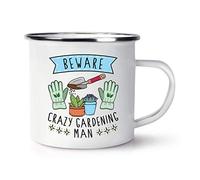 Beware Crazy Gardening Man Retro Enamel Mug Cup