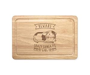 Beware Crazy Guinea Pig Girl Rectangular Wooden Chopping Board