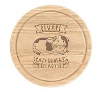 Beware Crazy Guinea Pig Lady Wooden Chopping Cheese Board Round 25cm