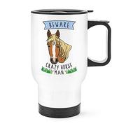 Beware Crazy Horse Man Travel Mug Cup with Handle