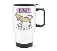 Beware Crazy Lizard Lady Travel Mug Cup with Handle