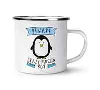 Beware Crazy Penguin Boy Retro Enamel Mug Cup