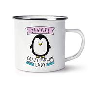 Beware Crazy Penguin Lady Retro Enamel Mug Cup