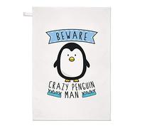 Beware Crazy Penguin Man Tea Towel Dish Cloth