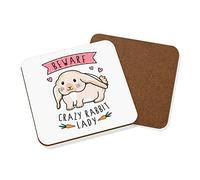 Beware Crazy Rabbit Lady Coaster Drinks Mat
