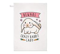 Beware Crazy Rabbit Lady Tea Towel Dish Cloth
