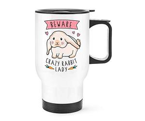 Beware Crazy Rabbit Lady Travel Mug Cup with Handle