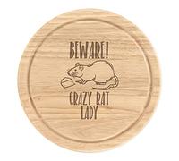 Beware Crazy Rat Lady Wooden Chopping Cheese Board Round 25cm