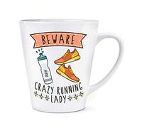 Beware Crazy Running Lady 12oz Latte Mug Cup