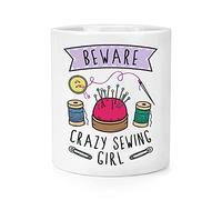 Beware Crazy Sewing Girl Makeup Brush Pencil Pot