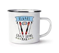 Beware Crazy Skiing Man Enamel Mug Cup