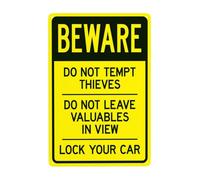 Beware Do Not Tempt Thieves Metal Warning Sign with Easy Install for Indoor Outdoor Security, Business Office Home Garden Street Decor 20 x 30 cm