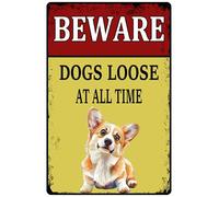Beware Dogs Loose At All Time Tin Sign Warning Sign Golden Retriever Metal Signs For Bar Cafe Backyard Patio Outdoor Wall Decor 8x12inches
