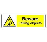 Beware Falling Objects - safety sign - High tack self-adhesive sticker (450mm x 150mm) Viewing Distance within 7m.