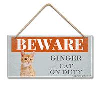 Beware Ginger Cat On Duty Wooden Sign 5X10 Inch Vintage Look Decoration Crafts Sign for Home Kitchen Bathroom Farm Garden Garage Inspirational Quotes Wall Decor