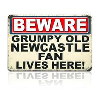 Beware Grumpy Old Newcastle Fan Lives Here Funny Metal Sign, Newcastle United Gifts Football Metal Poster Wall Decor for Newcastle United Merchandise Tin Sign Newcastle United Gifts for Men Boys