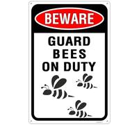 Beware! - Guard Bees On Duty Sign Durable Aluminum, Rust - Resistant, Easy to Install, Ideal for Streets, Driveways, Wall Art Outdoor Decor 8"x12"