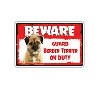 Beware Guard Border Terrier Lab On Duty Novelty Notice Tin Metal Sign 8X12 Inch