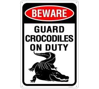 Beware! - Guard Crocodiles On Duty Sign Durable Aluminum, Rust - Resistant, Easy to Install, Ideal for Streets, Driveways, Wall Art Outdoor Decor 8"x12"