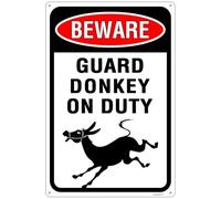 Beware! - Guard Donkey On Duty Sign Durable Aluminum, Rust - Resistant, Easy to Install, Ideal for Streets, Driveways, Wall Art Outdoor Decor 8"x12"