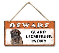 Beware Guard Leonberger On Duty Vintage Look Wooden Sign 5X10 Inch Decoration Plaque Sign for Home Kitchen Bathroom Farm Garden Garage Inspirational Quotes Wall Decor