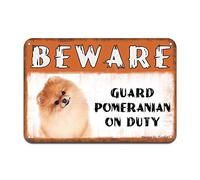 Beware Guard Pomeranian Dog On Duty Retro Look Metal 20X30 CM Decoration Crafts Sign for Home Kitchen Bathroom Farm Garden Garage Inspirational Quotes Wall Decor