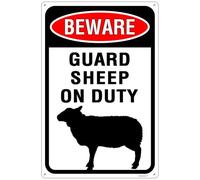 Beware! - Guard Sheep On Duty Sign Durable Aluminum, Rust - Resistant, Easy to Install, Ideal for Streets, Driveways, Wall Art Outdoor Decor 8"x12"