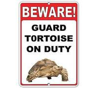 Beware! Guard Tortoise on Duty - Aluminum Metal Sign, Vintage Style Warning Sign for Home, Garden, Yard - 16x12 Inch