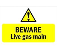 Beware, live gas main, warning sign - 1mm flexible Plastic sign (200mm x 150mm)