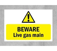 Beware, live gas main, warning sign - Self adhesive sticker (200mm x 150mm)