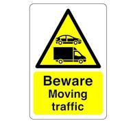 Beware moving traffic sign - 1.2mm Rigid plastic for indoor/outdoor usage (400mm x 300mm) Viewing Distance within 14m.
