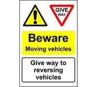 Beware moving vehicles give way to reversing vehicles Sign - 3mm Aluminium sign 600mm x 400mm
