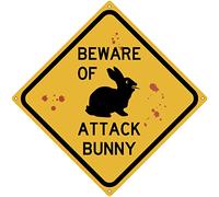 Beware Of Attack Bunny 12" X 12" Funny Tin Road Sign Bar Tavern Pub Garage Diner Cafe Home Wall Decor