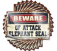 Beware of Attack Elephant Seal Label, for Door Peel and Stick Cute Water