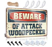 Beware Of Attack Woodpecker Happy Retro Wall Decor | Statue Vintage Style Gift For Cook Shed Decoration Easy Hang(30X40CM)