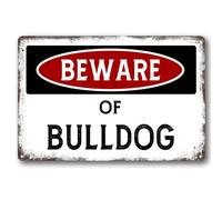 Beware of Bulldog Vintage Metal Tin Sign Decor Retro Funny Aluminum Sign For Home Garage, Basement Wall Decorations