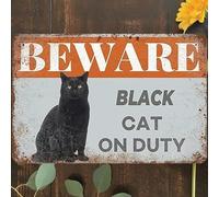 Beware Of Cat Wall Art Decor, Black Cat On Duty Warning Poster Tin Sign Wall Poster Decor Funny Retro Bar Coffee Club Pub Gift Wall Decor Sign 8x12 Inch.