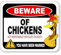 Beware Of Chickens Not Responsible For Injury Or Death Composite Sign Funny Metal Sign Crossing Traffic Novelty Square Sign 12x12 inch